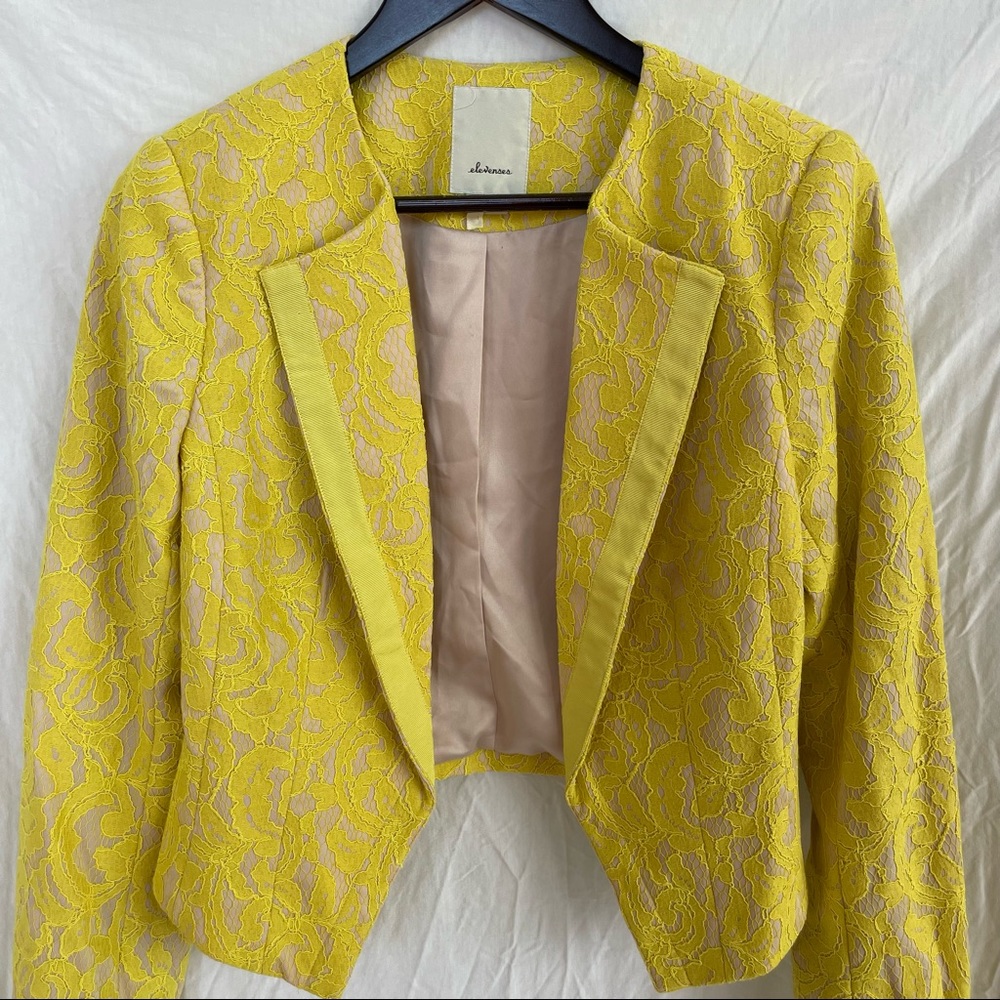 Anthropologie Cropped Yellow Lace Blazer